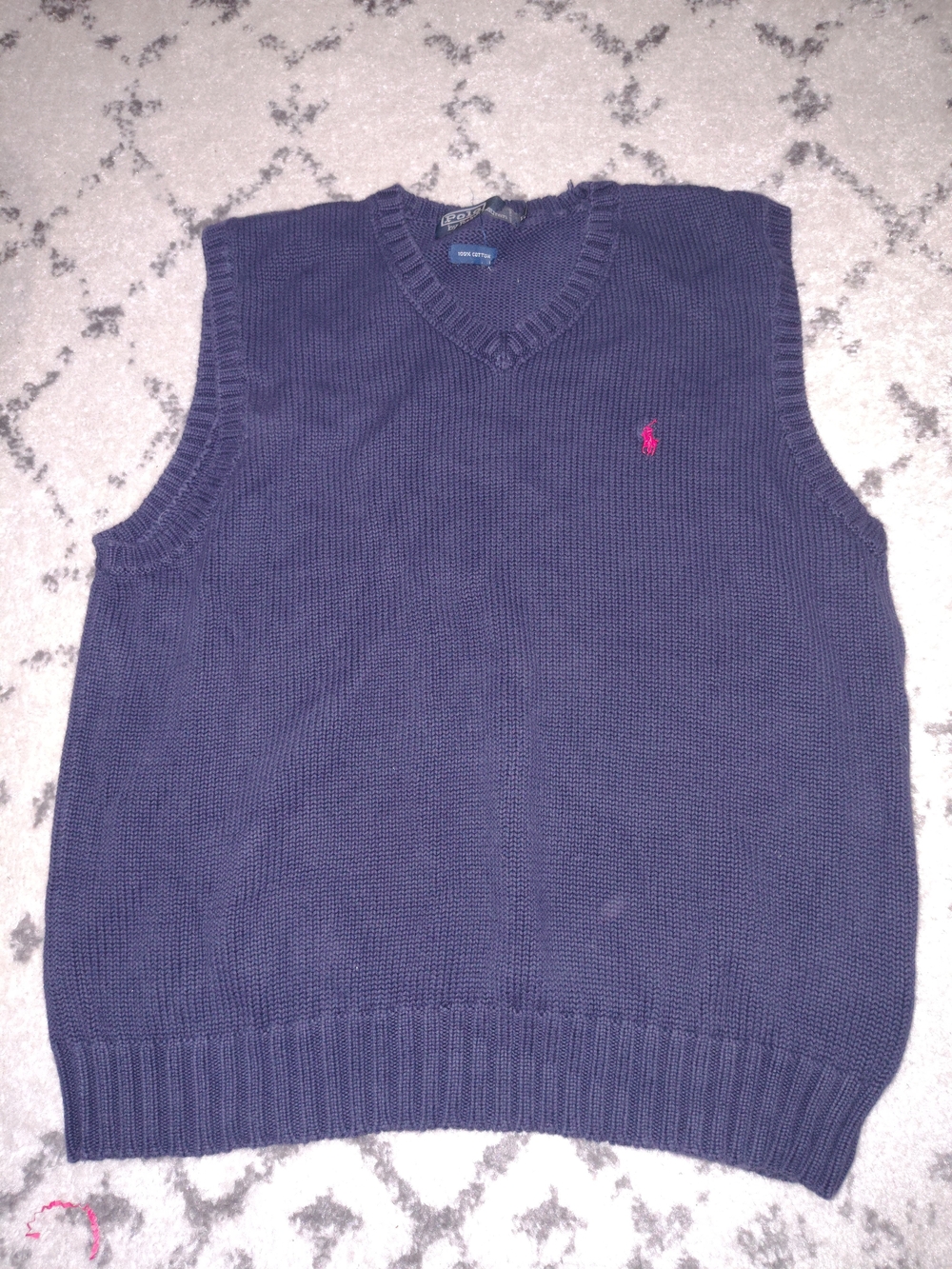 Polo by Ralph Lauren Navy Sleeveless V-Neck Knit Vest with Pink Pony